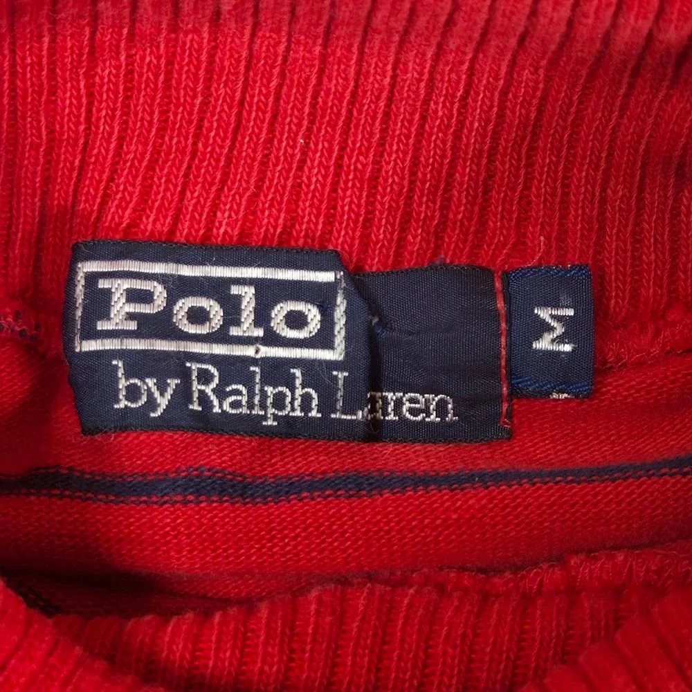 Vintage Polo Ralph Lauren Long Sleeve Turtleneck Shirt Red Blue Stripe Med USA